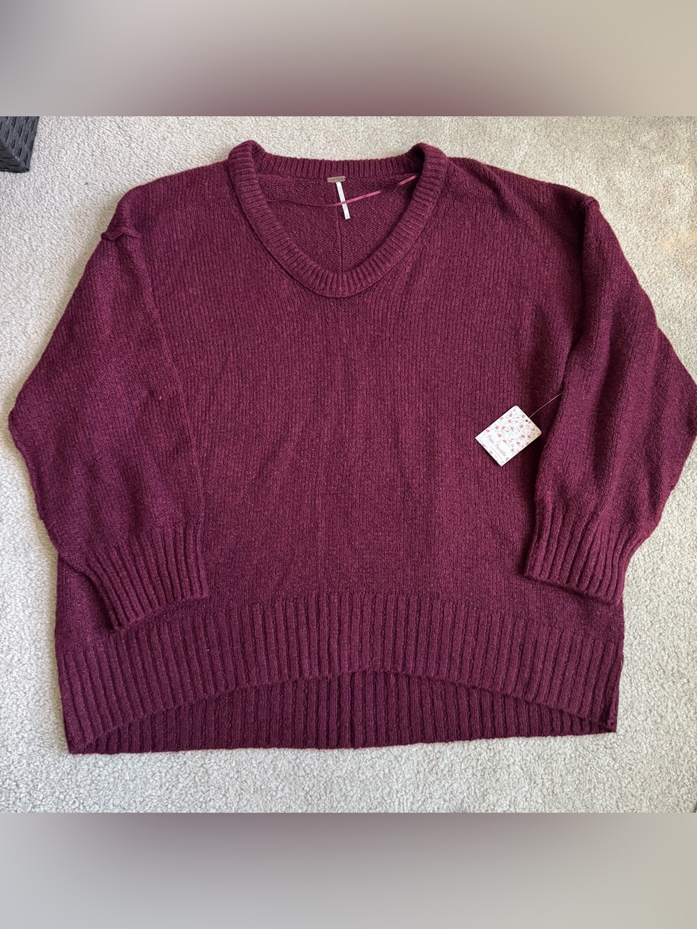 NWT Free People Brookside Tunic Sweater Oversized Acai / Burgundy Large Fall
